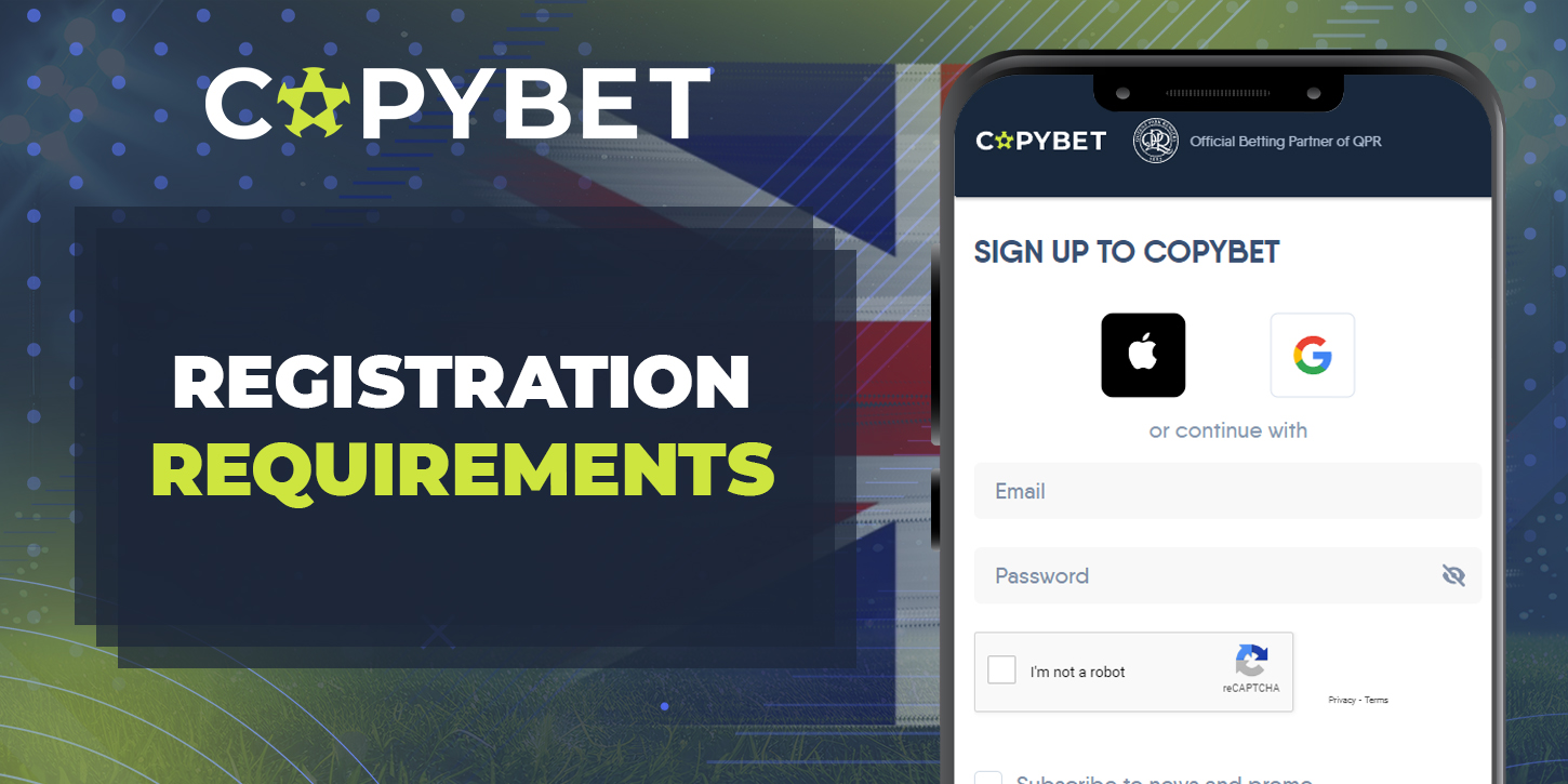 Requirements for registering a new account at Copybet 