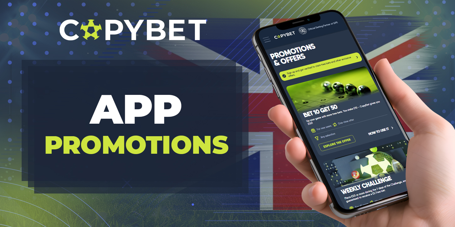 Promotions and bonuses available to CopyBet users from UK in the mobile app 