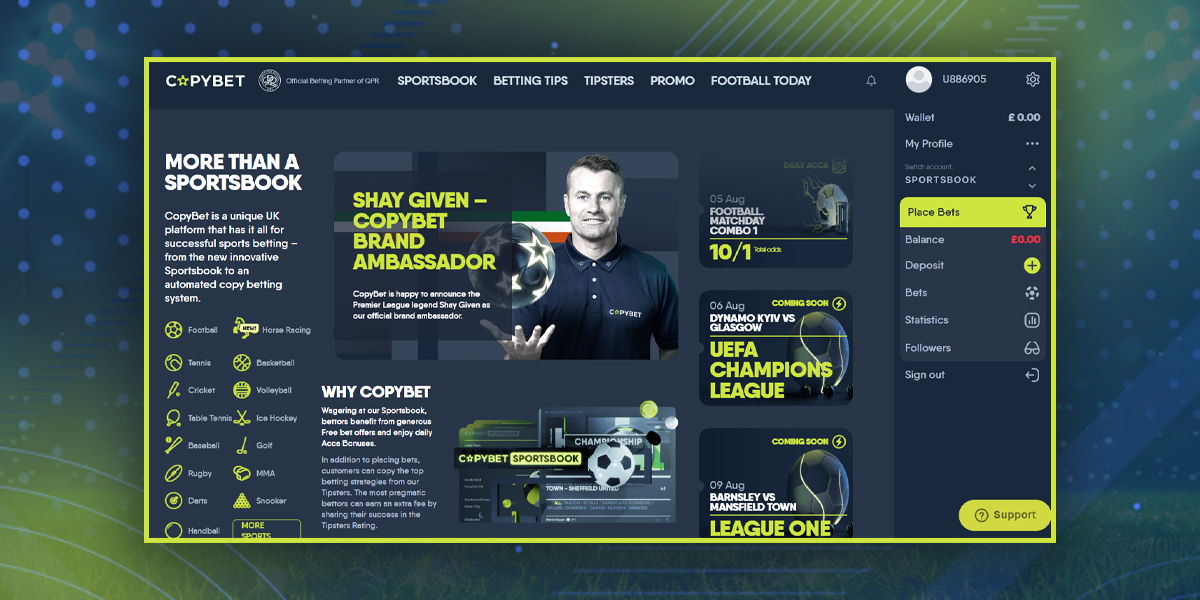 Home page of bookmaker CopyBet 2024