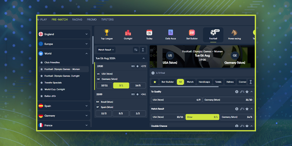 Selecting a sporting event and analyzing odds at CopyBet