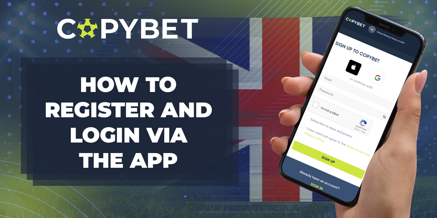 Process of registering a new account using CopyBet app 