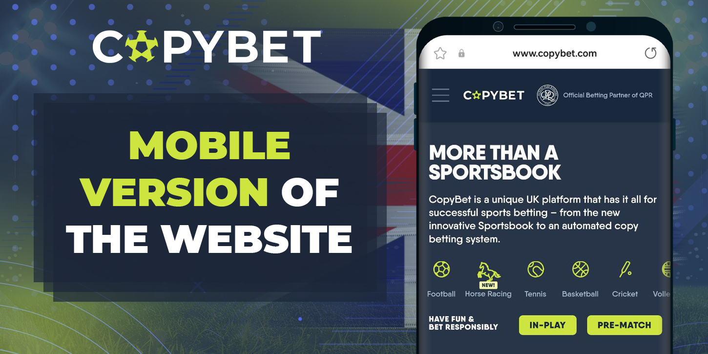 Mobile version of online bookmaker's website CopyBet UK