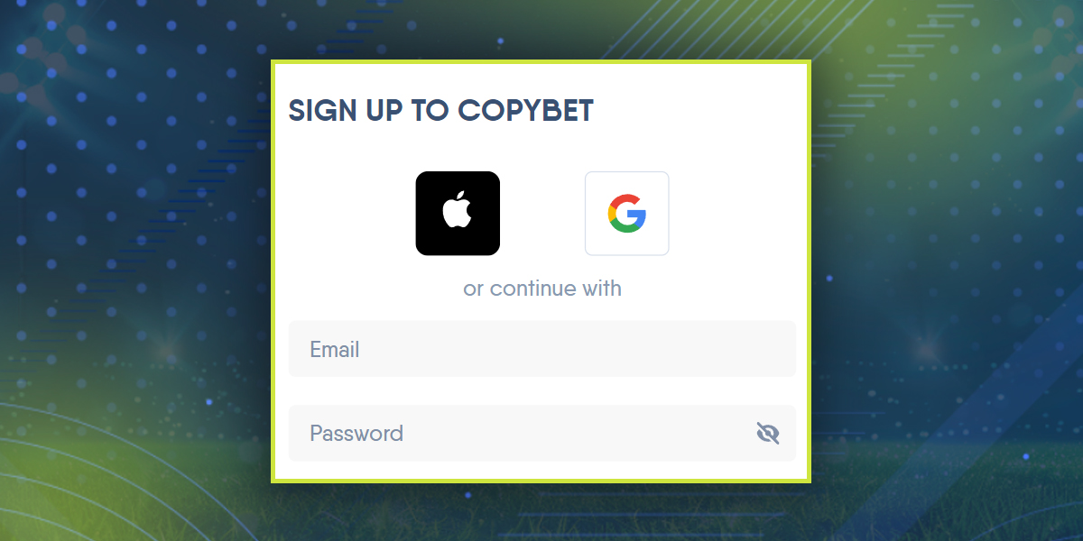 Registration form on the CopyBet website